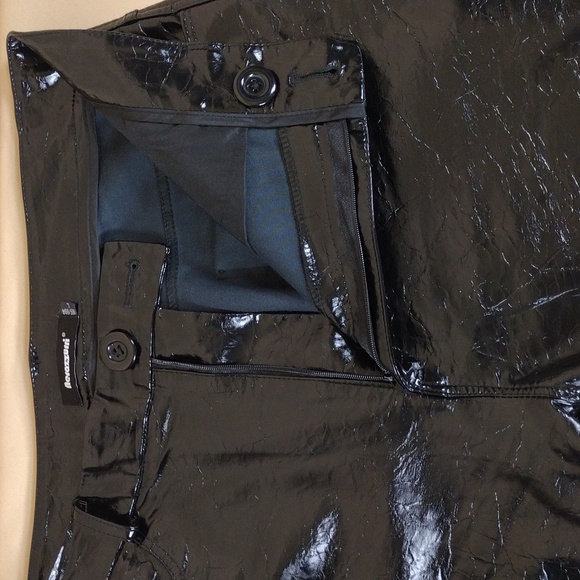 Nerazzurri Shiny Black Faux Leather Y2K Inspired Goth Biker Emo Flared Pants - Picture 10 of 14